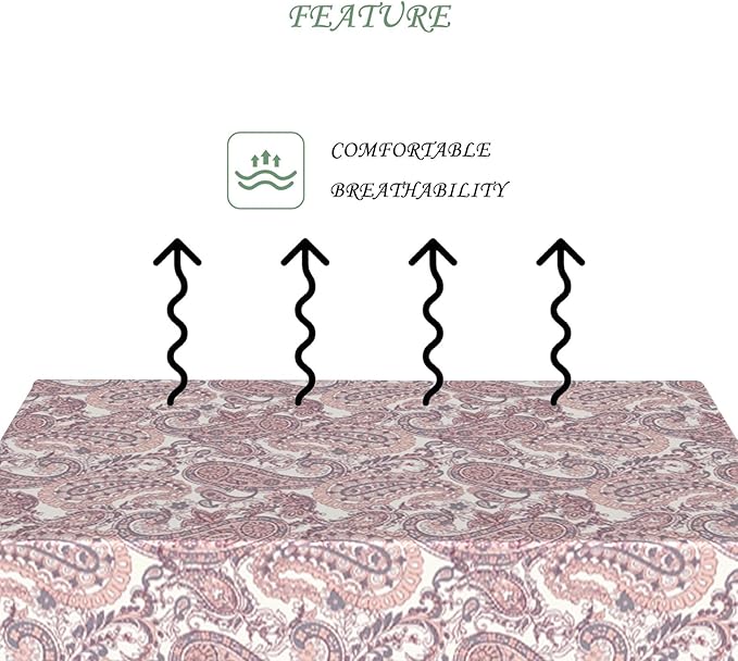 70x90 Inch Paisley Floral Rectangular Tablecloth Pink Floral Farmhouse Table Cloth Bohemian Washable Durable Table Cover for Dining Banquet Home Garden Decor