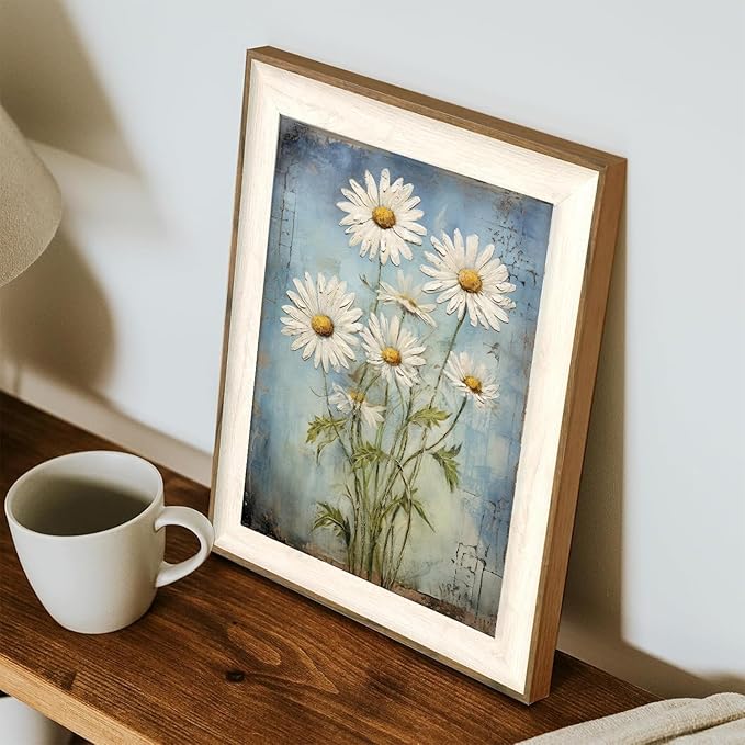 XOCUUI Unframed Wall Art For Bedroom DéCor Farmhouse Floral Canvas Wall Art White Daisy Wall Picture Daisy Canvas Print Neutral Artwork for Home Living Room Bedroom Office 12x16
