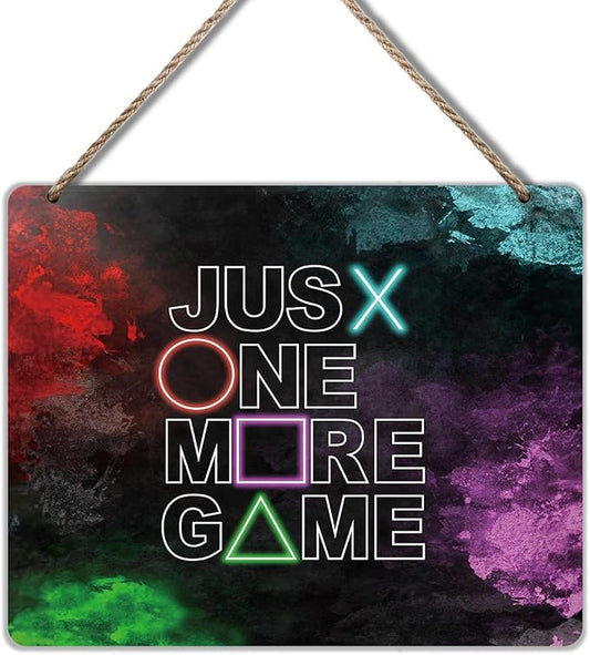 Udinaz Gaming Room Hanging Sign, Game Room Wall Decor, Just One More Game Hanging Wood Plaque Decor for Boys Kids Gaming Room Bedroom Playroom Wall Door Decorations