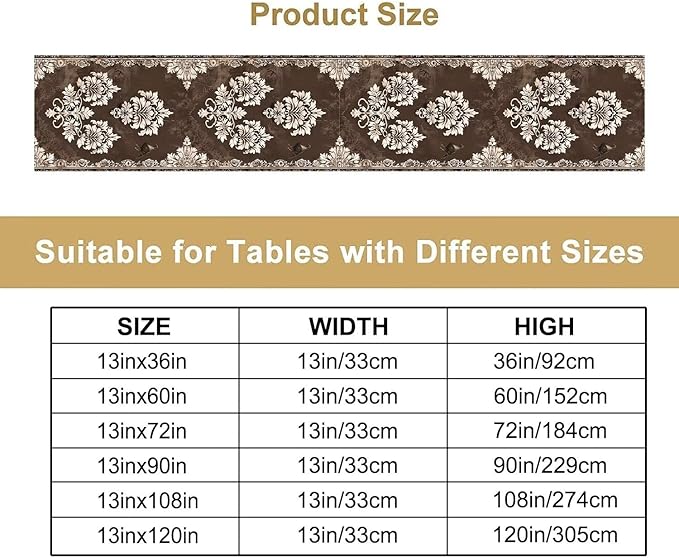 Moroccan Damask Table Runner, Oriental Classical Damask Inspired Abstract Bird Pattern Table Runner for Kitchen Dining Weddings Party Decor 13x72in