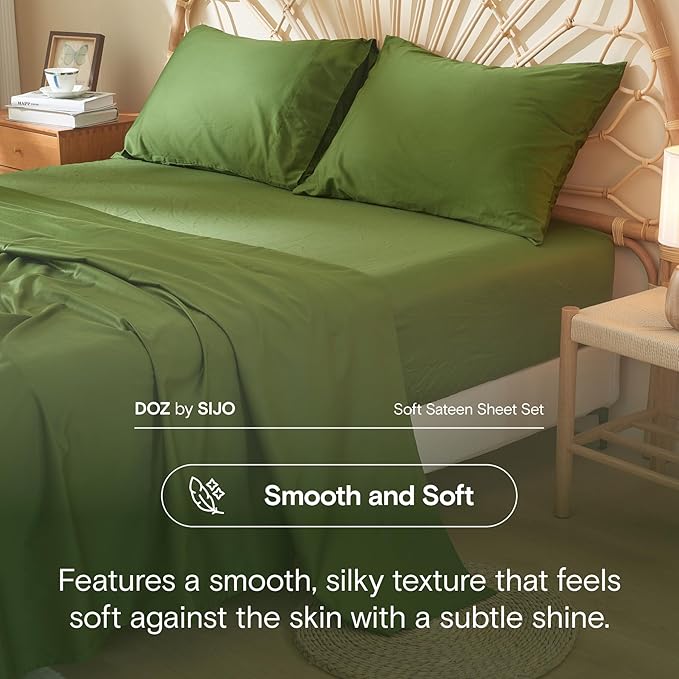 DOZ 100% Long Staple Cotton Duvet Cover Set, Soft Sateen Weave Cotton, Smooth, Breathable, Hotel Comfort, 90"x90", 8 Loops, 3pc – 2 Pillowcases 1 Duvet Cover (Forest, Full/Queen)