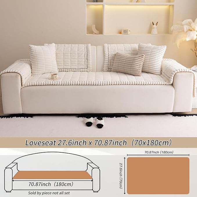 Couch Cover for Dogs Washable,Non Slip Fuzzy Durable Couch Covers for 3 Cushion Sofa Pet Friendly Sofa Cover Dog Thick Soft Slipcovers Protector Couches Mat Bed (White, 27.6"x82.7"/70x210cm)