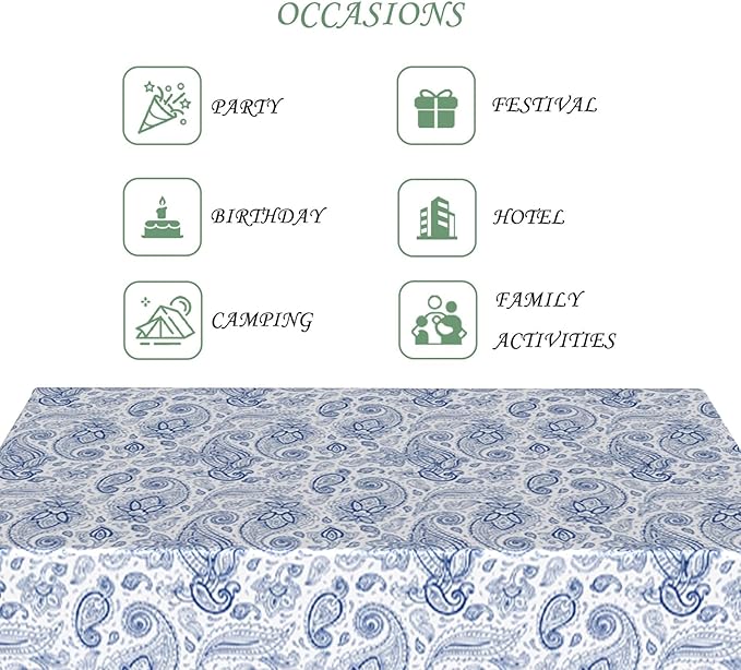 52x70 Inch Paisley Rectangular Tablecloth Blue Boho Floral Table Cloth Bohemian Washable Durable Table Cover for Dining Banquet Garden Patio Decor