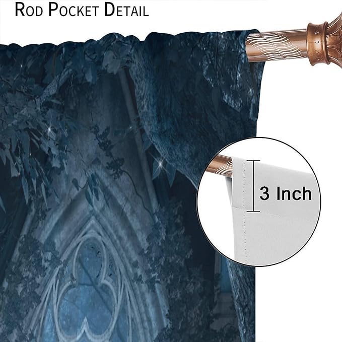 Gothic Mid Century Blackout Curtains, Vintage Medieval Castle Night Magic Forest Tree Misty Landscape Window Drapes, for Living Room Bedroom 21(W)*45(L) 2 Panels