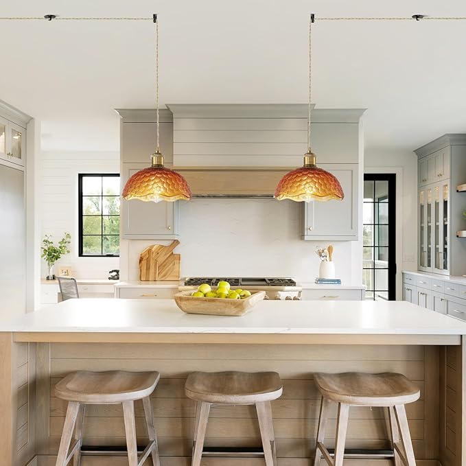 Plug in Pendant Light Fixtures: Hanging Lamp Plug in Amber Scindapsus Pendant Lamp, Hanging Light for Kitchen Island, Bedroom, Dining Room, Living Room, E26 No Bulb