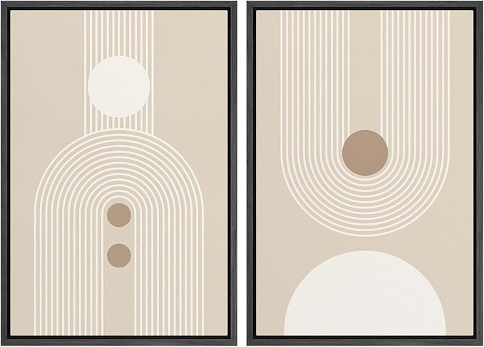 SIGNWIN Framed Canvas Print Wall Art Set Retro Nordic Geometric Pattern Abstract Shapes Cozy Neutral Modern Art Decorative Nordic Multicolor for Living Room, Bedroom, Office - 16"x24"x2 Black