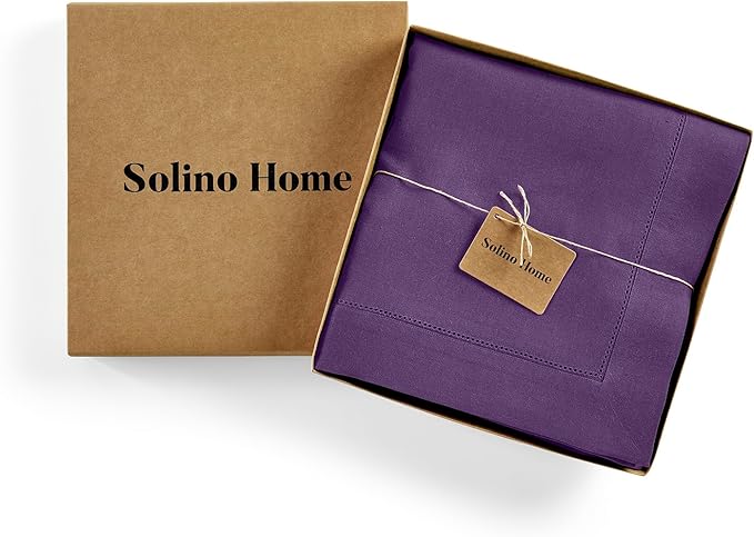 Solino Home Linen Purple Tablecloth 54 x 72 Inch - Classic Hemstitch, 100% Pure Linen Rectangular Tablecloth - Machine Washable Table Cloth for Fall, Autumn, Thanksgiving
