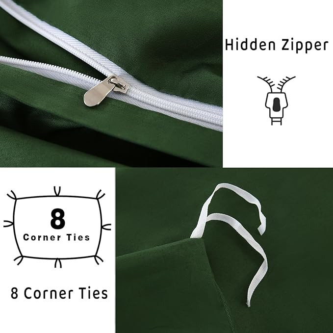 100% Organic Cotton California King Duvet Cover 400 Thread Count Percale 104x98 Inches Sateen Comforter Cover Soft and Breathable Bedding Set 3 Piece（Forest Green,Cal King）