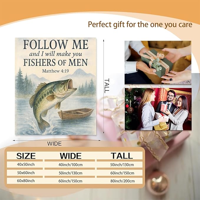 Christian Fishing Blanket Gifts for Women Girls Kids, Soft Warm Lightweight Flannel Bass Fish Throw Blankets for Bedroom Living Room Home Sofa Home Decor 60" x 80"