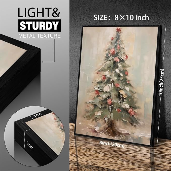Winter Christmas Tree Wall Art Vintage Nature Botanical Pine Poster 08x10 inch Black Framed Forest Cottagecore Canvas Painting Prints for Living Room Office Wall Decor