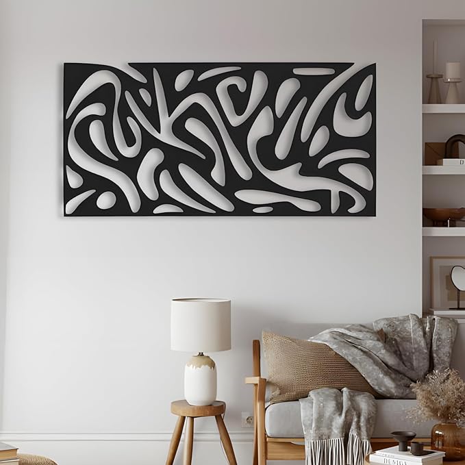kuestboy Abstract Metal Wall Art, Modern Geometric Sculpture for Wall Decor, Line Art for Living Room, Entryway, Office, Black Steel Gallery Piece for Indoor Home Decor (42" X 21" | 106X53cm)