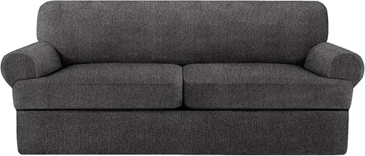 3 Piece T Cushion Sofa Slipcovers Stretch Couch Cover Furniture Covers with 2 Individual T Cushion Covers, Machine Washable for Living Room (Dark Gray, 2 Cushions)