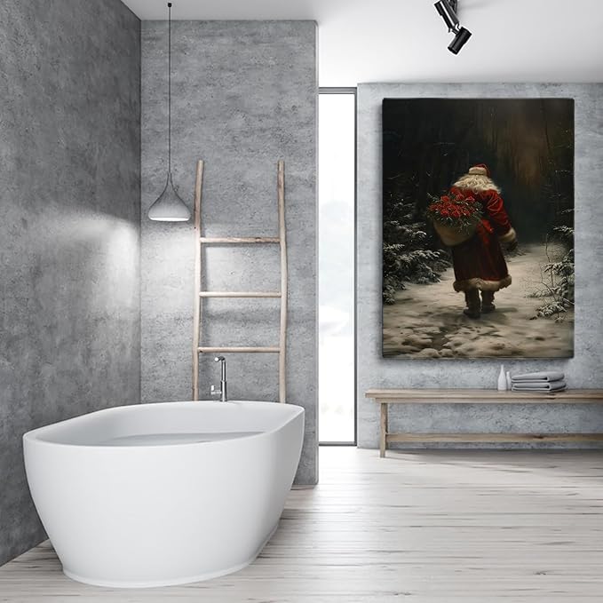 Dark Christmas Santa Wall Art Prints,Moody Christmas Holiday Decor,Moody Santa Claus with Roses,Dark Academia Christmas Print