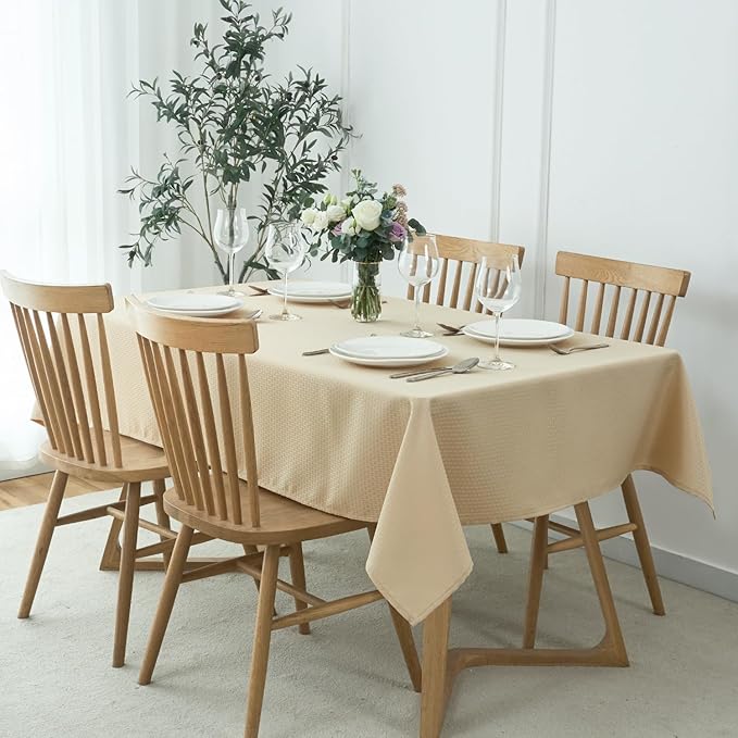 maxmill Square Tablecloth Weaved Texture Stain Resistant Waterproof Wrinkle Resistant Washable Soft Table Cloth, Decorative Fabric Table Cover for Dining Room Dinner and Parties, 52 x 52 Inch, Natural