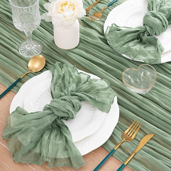 MLMC Sage Green Table Runner 10ft Rustic Gauze Cheesecloth Table Runner Sage Cheese Cloth Centerpiece Decor 35x120 Inches for Boho Wedding Bridal Shower Christmas Party Decor