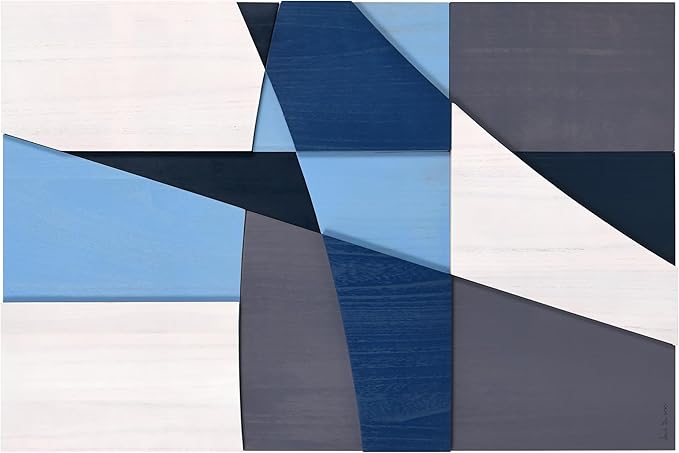 Empire Art Direct "Whispers of Blues I Hand Made & Hand Finished Solid Wood Abstracts, Ready to Hang, Living Room, Bedroom & Office, 36" x 24"x 1.42"