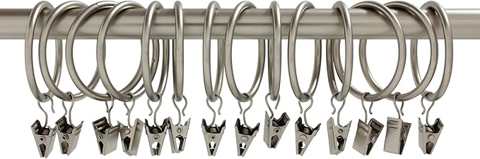 Ivilon Curtain Rings - Set of 14 Decorative Drapery Rings Curtain Clip Rings with Strong Clips 2" Diameter - Color Satin Nickel
