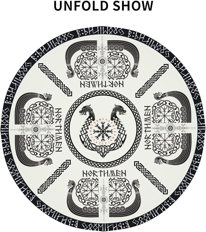 Norse Viking Tablecloth, Nordic Mythology Ancient Mythical Viking Ethnic Style Mythical Animal Water Resisitant Table Cover for Dining Kitchen Living Room Home Party Holiday Decor 70 inch Round