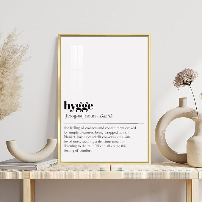 Hygge Definition Print Living Room Decor Zen Wall Art Print Minimalist Poster Home Decor Wall Art Office Decor Modern Aluminum Alloy Frame Aluminum Gold-style 16x24inch(40x60cm)