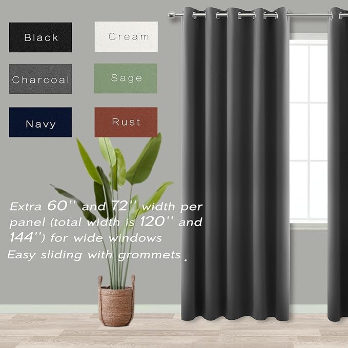 KOUFALL Dark Grey Blackout Room Darkening Curtains 60x63 Inch Length for Bedroom