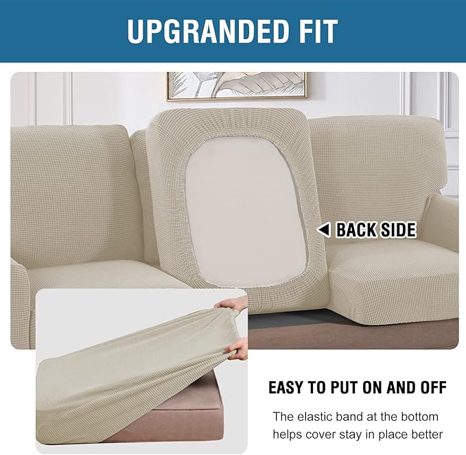 H.VERSAILTEX Multi-Pieces Sofa Covers Stretch Couch Covers Form Fitted Seats and Back Cushions Covers (2 Seat Covers Plus 2 Back Cusion Covers, Bonus 2 Armrest Covers), Island Fossi