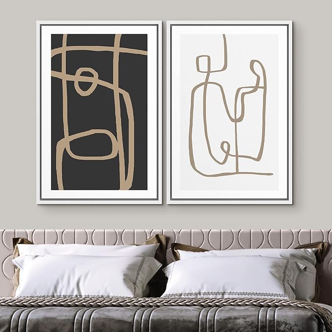 SIGNWIN Framed Canvas Print Wall Art Set Brown Geometric Spiral Pattern Collage Abstract Shapes Illustrations Modern Art Minimal Boho Relax/Calm for Living Room, Bedroom, Office - 16"x24"x2 White
