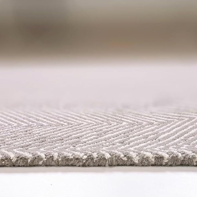 Modern Herringbone Chevron Collection Handcrafted Wool Area Rug - Durable, Zigzag Pattern, for High Traffic, Contemporary Design for Living Room, Bedroom, Dining Room Decor (Smoke Grey, 10' x 14')