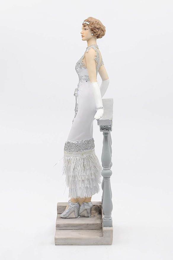 Comfy Hour Glamour Elegance Victorian Style Lady Collection Standing Lady Leaning Against Stair Handrail Collectible Figurine,13-inch Height, Silvery, Polyresin
