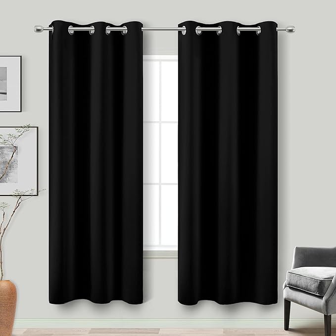 72 Inches Long Blackout Curtains 72 Inch Length for Living Room 2 Panels Set Black Out Thermal Insulated Darkening Grommet Thin Lightweight Complete Saver Energy Saving Curtain Drapes for Bedroom