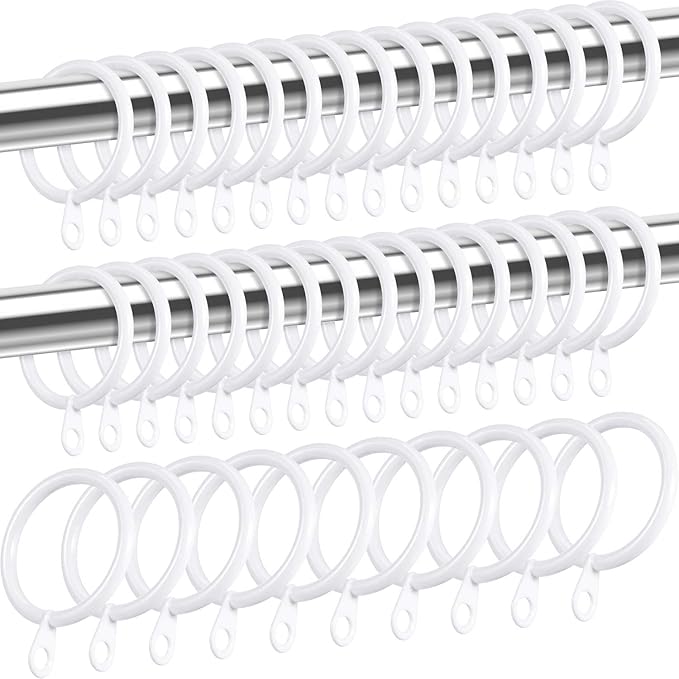 Shappy 40 Pack Metal Drapery Curtain Rod Rings with Eyelets Internal Diameter 1.18in Fits up to 0.79in Rod Hanging Drape Sliding Eyelet White Rings for Window Door Shower Bathroom
