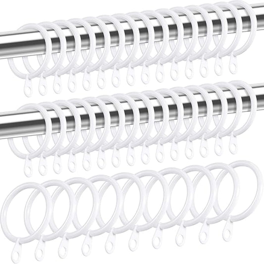 Shappy 40 Pack Metal Drapery Curtain Rod Rings with Eyelets Internal Diameter 1.18in Fits up to 0.79in Rod Hanging Drape Sliding Eyelet White Rings for Window Door Shower Bathroom