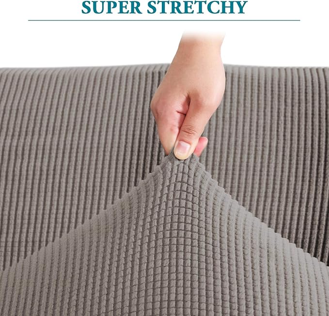 Flamingo P High Stretch Sofa Slipcover Non Slip Couch Cover for 3 Cushion Couch Washable Pet Furniture Protector Covers with Elastic Bottom, Thick Jacquard Fabric (Large, Taupe)