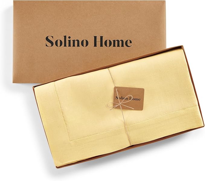 Solino Home Linen Tablecloth 60 x 132 Inch - 100% Pure Linen Golden Straw Table Cloth for Rectangle Tables - Fete, Machine Washable Tablecloth for Fall, Autumn, Thanksgiving