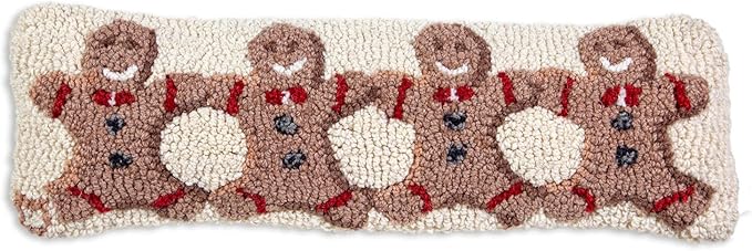 Chandler 4 Corners Artist-Designed Gingerbread Men Hand-Hooked Wool Decorative Throw Pillow (8 in x 24 in) Christmas Pillow for Couches & Beds - Easy Care & Low Maintenance - Holiday Home Décor