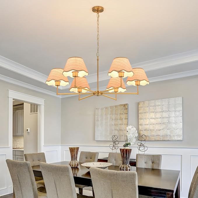6-Light Boho Rattan Chandelier 39″ Rattan Pendant Light with Hand-Woven Shade Adjustable Height Vintage Dining Room Chandelier for Kitchen Island Living Room Bedroom Foyer E26 Base