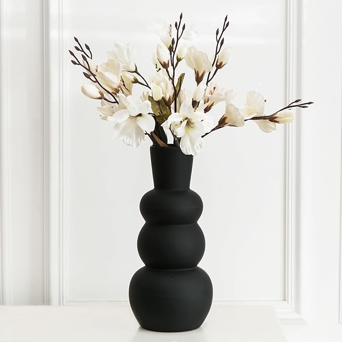 Black Vase, Modern Ceramic Vase, Black Matte Clay Vases for Pampas Grass, Minimalist Home Fresh Flowers, Dried Flowers