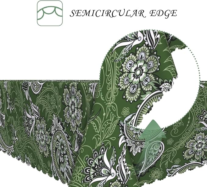 60x102 Inch Paisley Rectangular Tablecloth Green Boho Vintage Floral Table Cloth Bohemian Washable Durable Table Cover for Dining Banquet Garden Picnic Decor