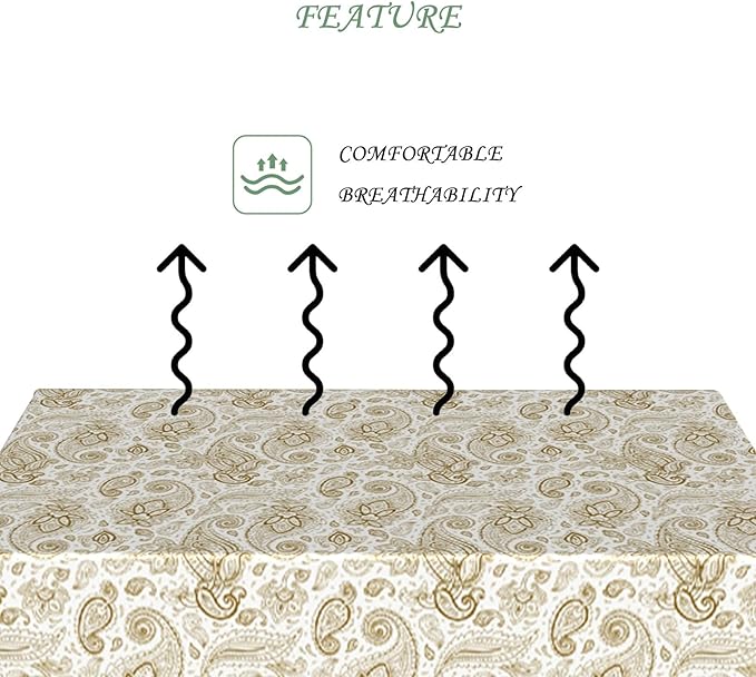 70x90 Inch Vintage Paisley Rectangular Tablecloth White Golden Boho Art Table Cloth Bohemian Washable Durable Table Cover for Dining Banquet Garden Patio Decor