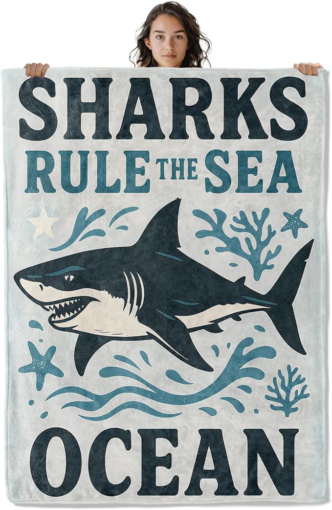 Bold Shark Blanket, Ocean Rule Theme 60 x 50 Inch Flannel Throw Blanket, Gifts for Women Kids, Lightweight Cozy Warm Blankets for Sofa Travel Home Decor