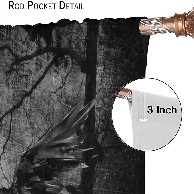Gothic Crows Blackout Curtains, Black Forest Tree Spooky Foggy Mysterious Horror Theme Window Drapes, for Living Room Bedroom 21(W)*63(L) 2 Panels