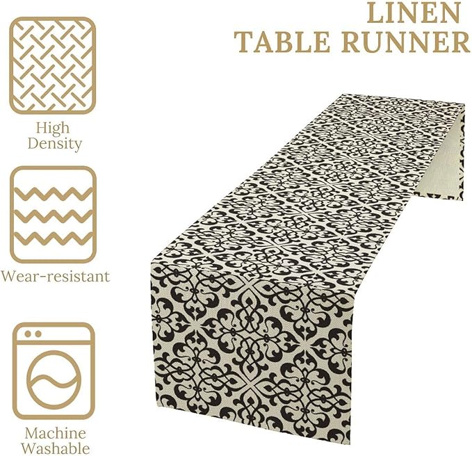 Moroccan Table Runner Damask Patterned Geometric Table Runner for Kitchen Dining Party Decor 13x36in