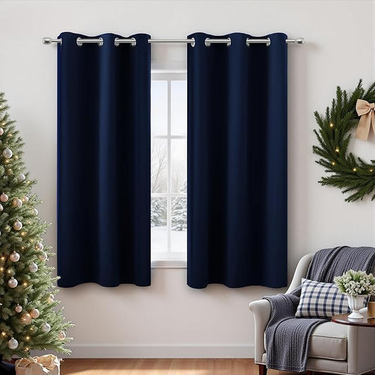KOUFALL Small Window Curtains for Bathroom Sink Short Length 2 Panel Sets Grommet Navy Blue Heat Reflective Blackout RV Curtains for Camper Kitchen Kids Boys Bedroom Patriotic 45 Inches Long