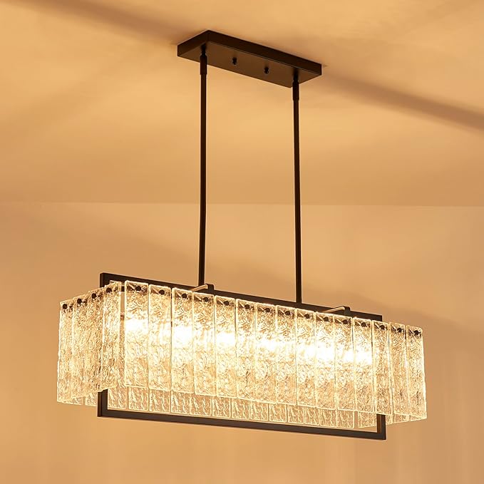 Shrine Lighting Crystal Chandeliers, Modern Luxury Style, Perfect Pendant Light Fixture for Living Space, D20'' × H4'', Adjustable 43'', 6 x E12 Sockets, Glass Shade & Black Finish Frame