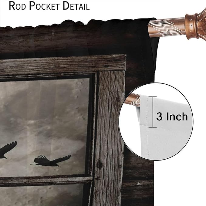 Gothic Halloween Blackout Window Curtains, Black Birds Crow Dark Print Window Drapes, for Home Kids Boys Bedroom Living Room 36(W)*63(L) 2 Panels