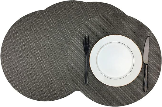 WAZAIGUR Round Placemats Set of 4 Woven Vinyl Easy to Clean Heat Resistant Kitchen Table Mats 15 Inch(Grey 4)