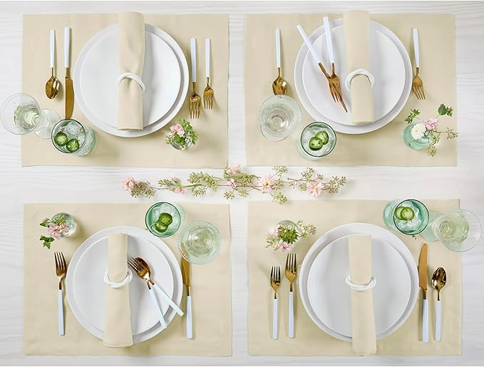 Solino Home Linen Napkins Set of 4-100% Pure Linen Birch Dinner Napkins Cloth 20 x 20 Inch - Fete, Handcrafted and Machine Washable