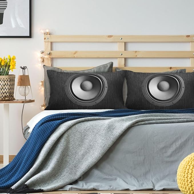 Speaker Pattern Lumbar Pillow Covers 12x20 Inch Set of 2 Black Audio Bass Throw Pillow Cover Speaker Music Sound Pillowcase Cushion Cases for Home Couch Bed Sofa