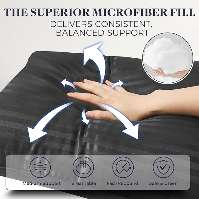 Basic Beyond King Size Pillows Set of 4 - Soft 20 x 36 Inches 4 Pack King Down Alternative Pillows for Back, Stomach or Side Sleepers, Black