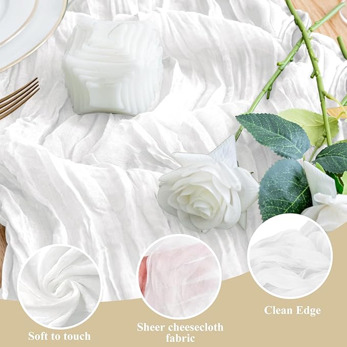 Wokceer Cheesecloth Table Runner White Christmas 2Pack 10FT Ivory Boho Gauze Cheese Cloth Table Runner for Party Easter Rustic Sheer White Table Runners for Baby Bridal Shower Wedding Table Decor