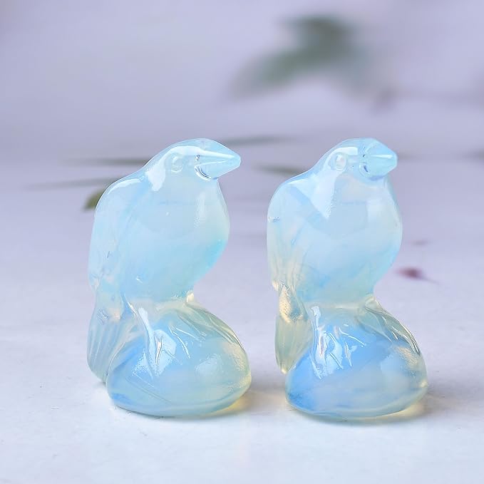 Natural Opal Crystal Raven Statue 2" Healing Crystal Handmade Sculpture Lucky Guardian Pocket Statues Reiki Meditation Office Home Decoration Gift